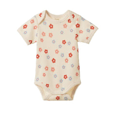 Cotton Short Sleeve Bodysuit - Petite Flora Stamp