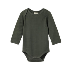 Cotton Pointelle Long Sleeve Bodysuit - Thyme