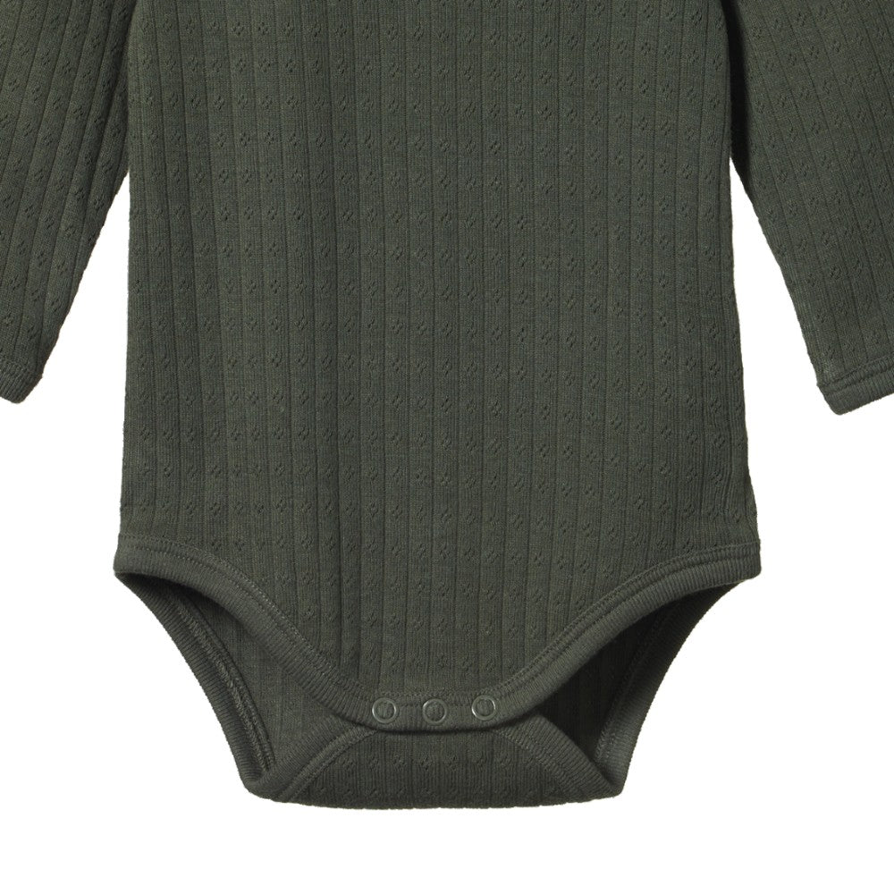 Cotton Pointelle Long Sleeve Bodysuit - Thyme