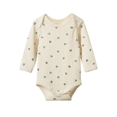 Cotton Pointelle Long Sleeve Bodysuit - Winter Berry Print