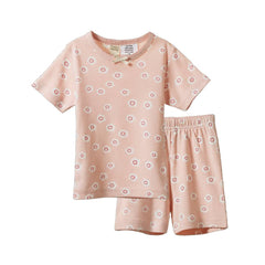 Cotton Shortie Pyjama Set - Flora Stamp Rose Dust