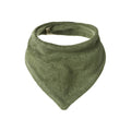 Green terry cotton bandana bib with snap closures on a white background