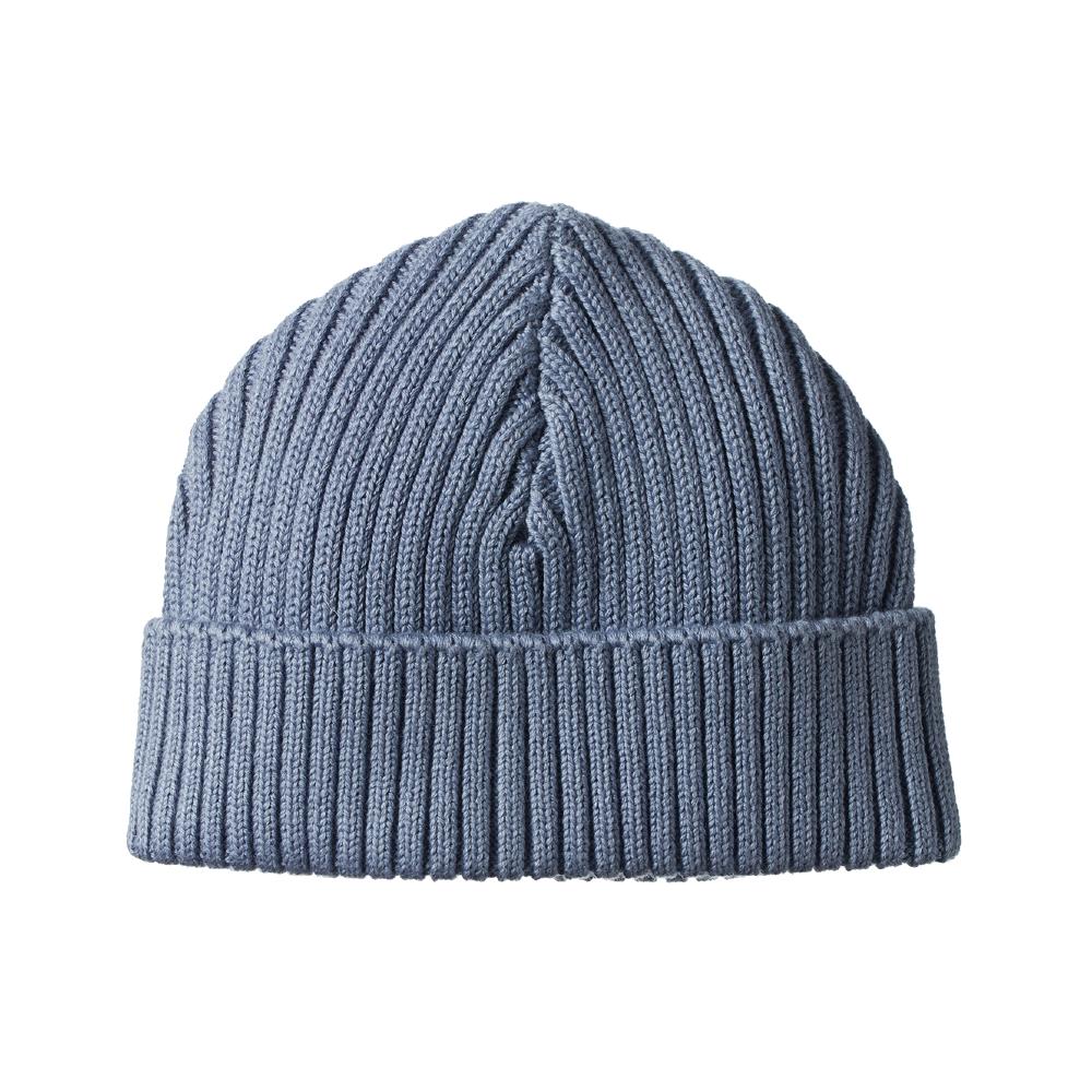 Blue knit Nature Baby beanie on a white background
