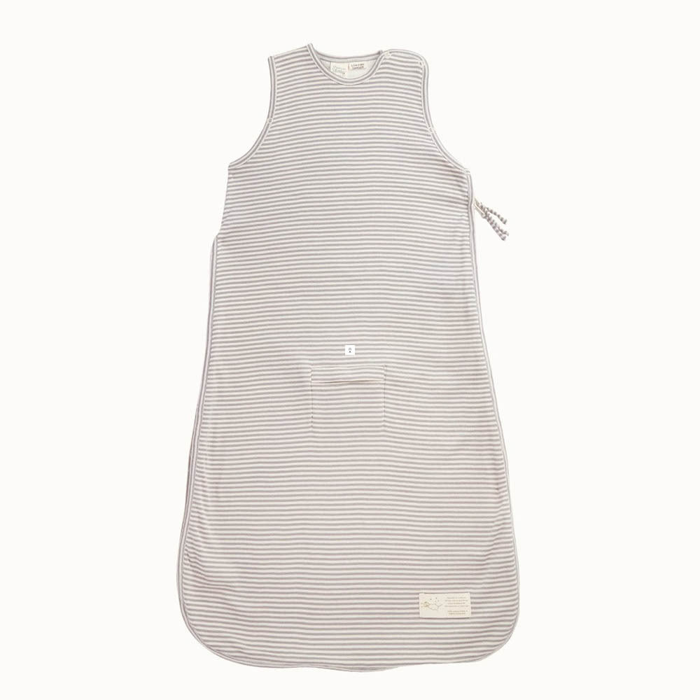 Grey and white Striped baby sleeping bag on a white background