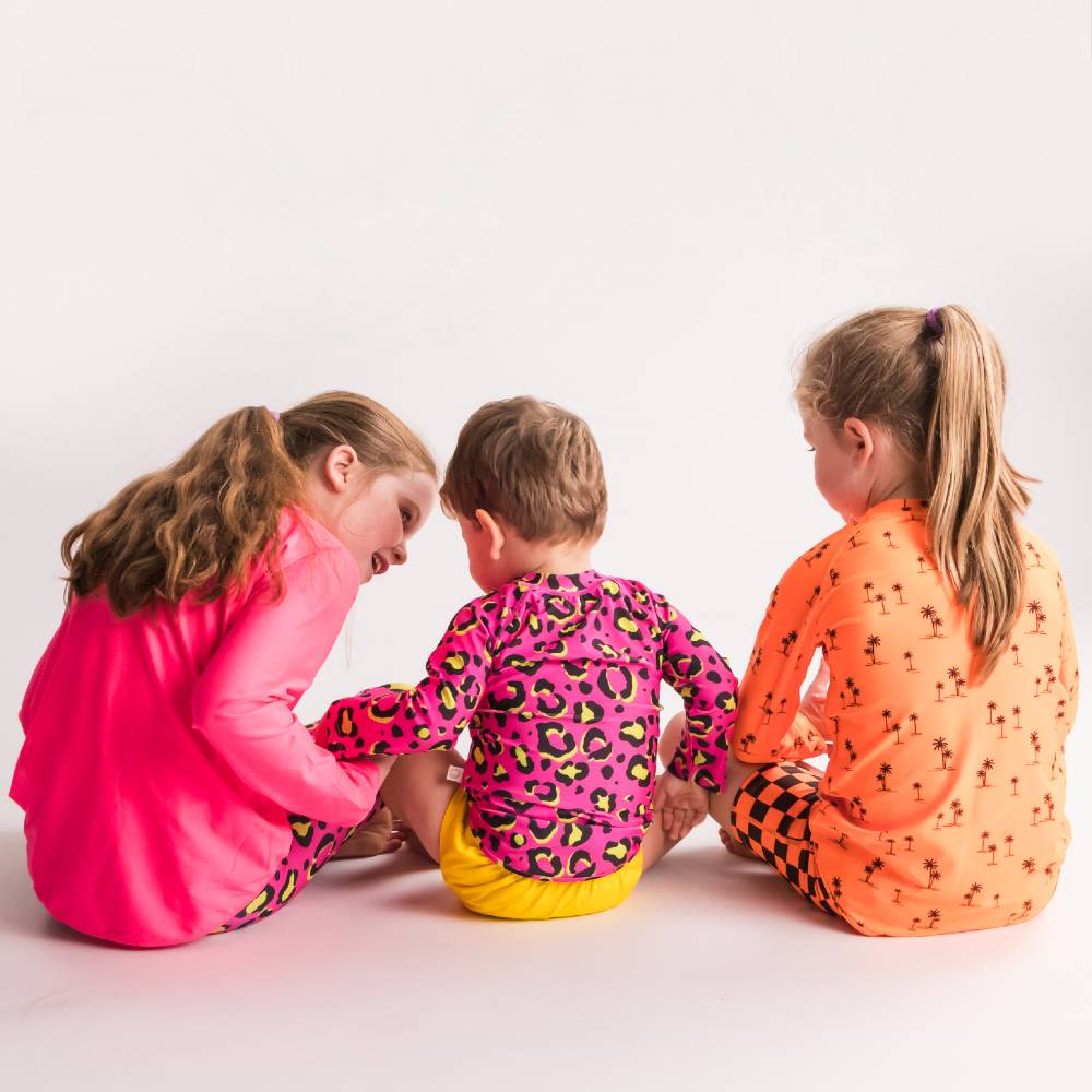 Neon Swim Rash Vest - Pink Leopard