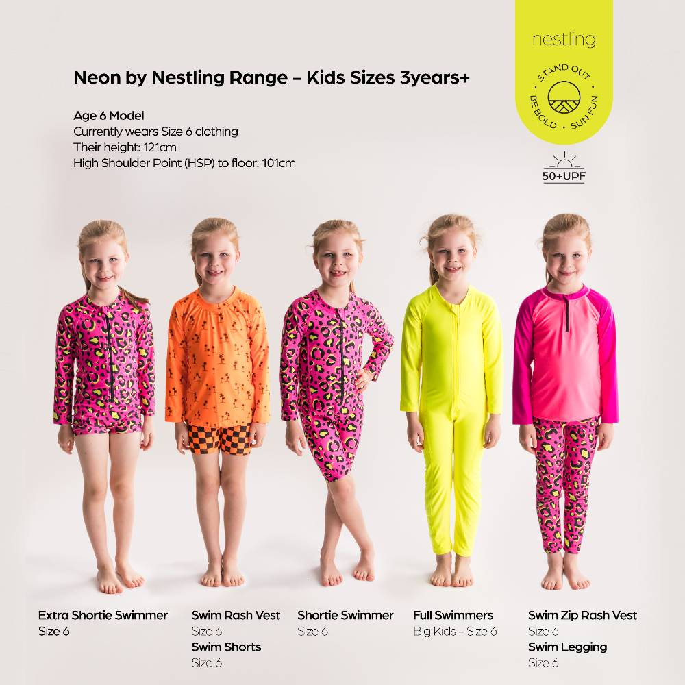 Neon Full Length Swimsuit Half Zip - Orange Palms