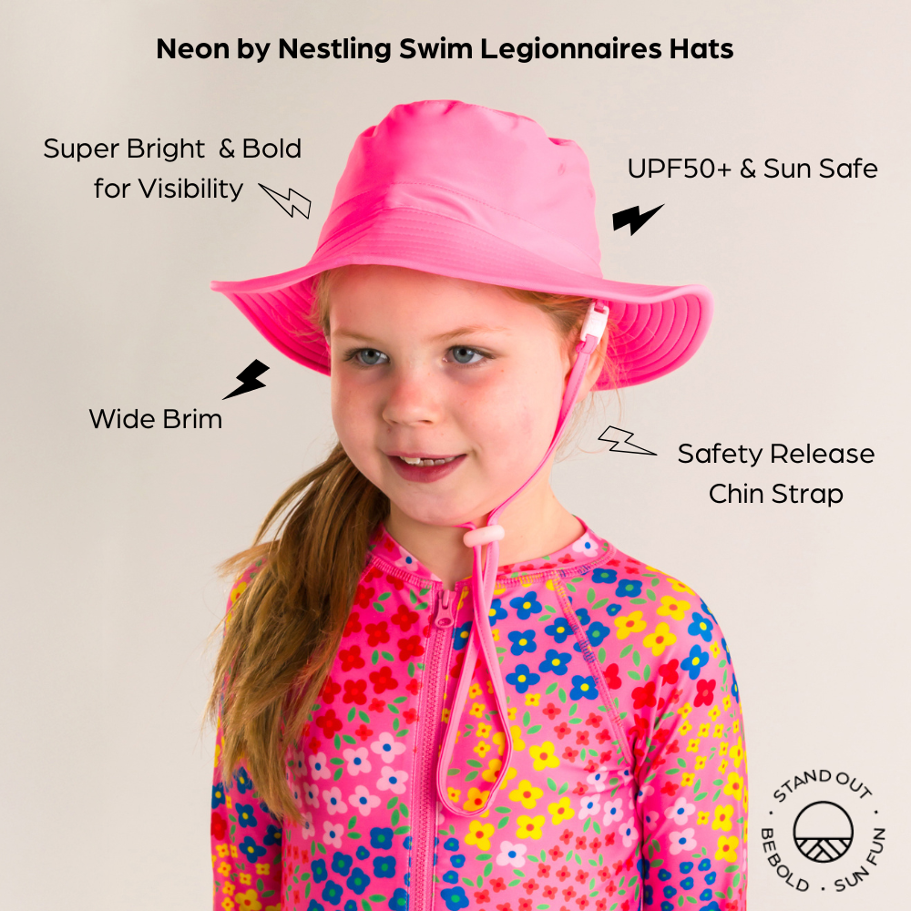 Swim Bucket Hat - Neon Pink Retro Surf