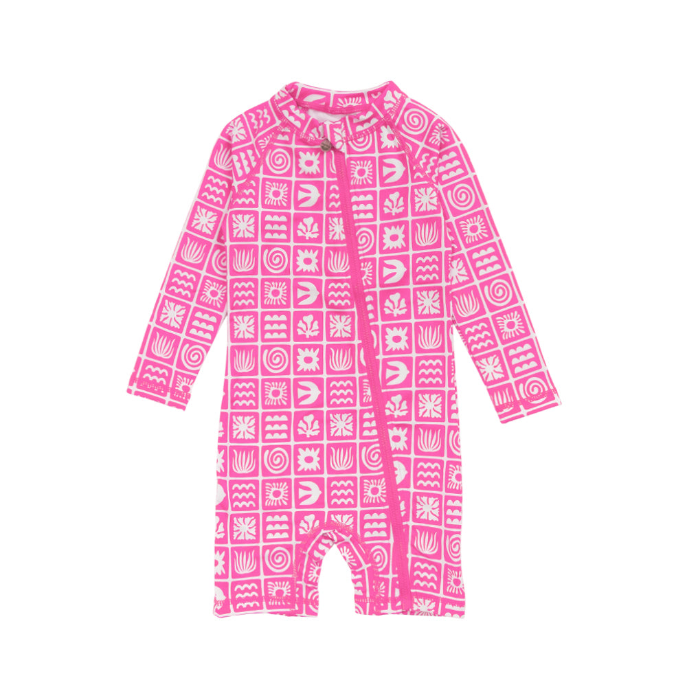AquaLuxe Shortie Swimsuit - Neon Pink Retro Surf