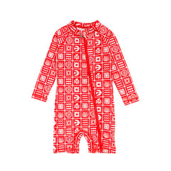 AquaLuxe Shortie Swimsuit - Red Retro Surf
