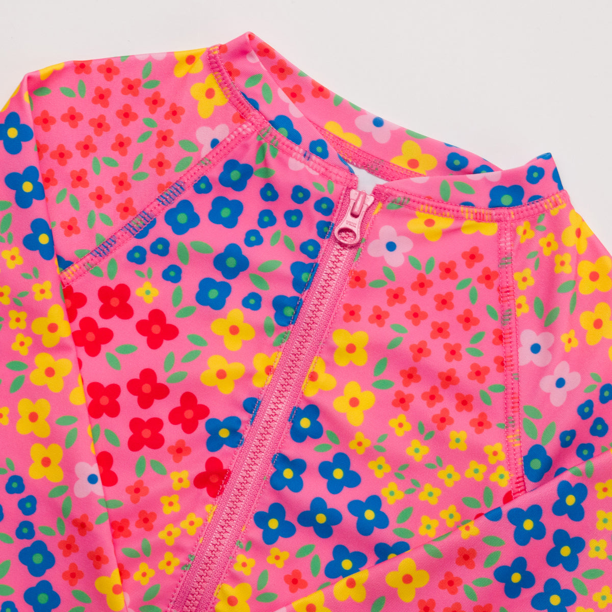 Neon Sleeved Girls Swimsuit - Hibiscus