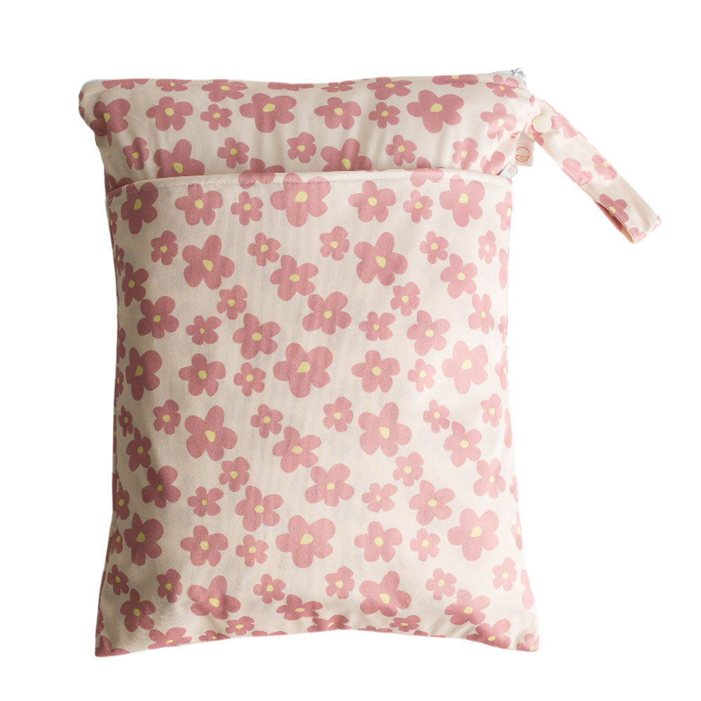 Floral-patterned wet bag with a zipper on a white background