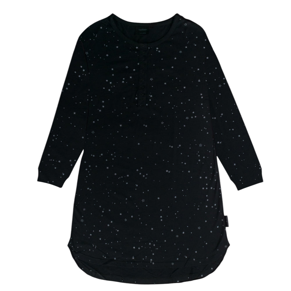 Black night dress with star pattern on a white background