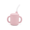 Pink Melii sippy cup with a straw on a white background