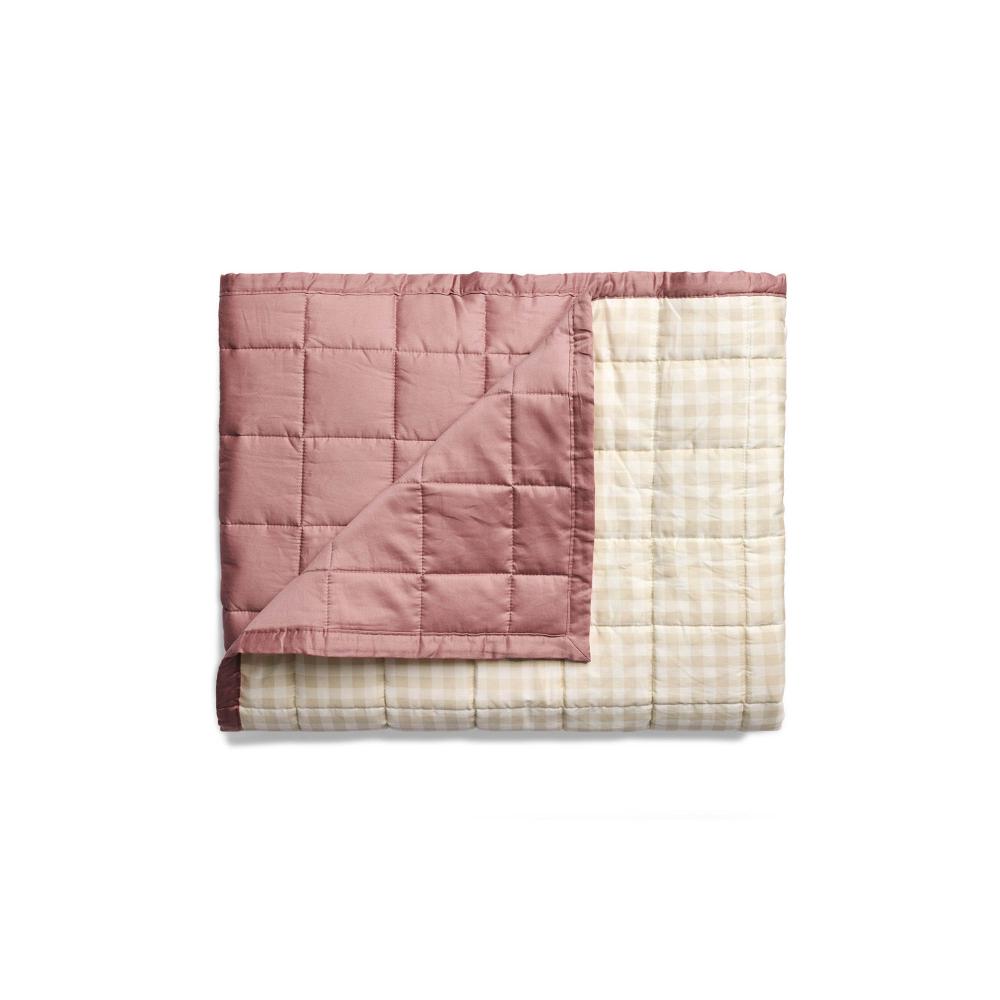 Quilted Blanket in Rosy Gingham on a white background