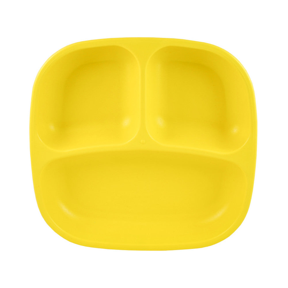 A Re-Play Divided Plate - Yellow on a white background