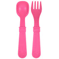 A Re-Play Fork and Spoon - Bright Pink on a white background