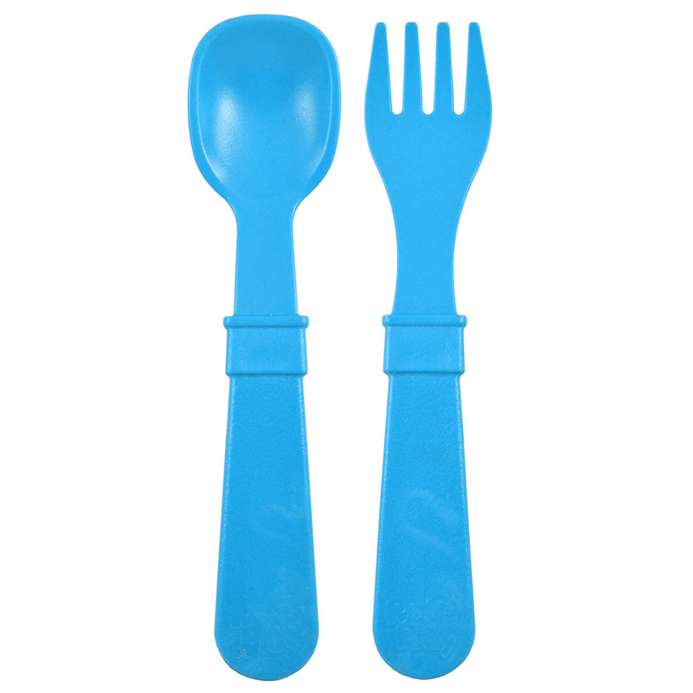 A Re-Play Fork and Spoon - Sky Blue on a white background