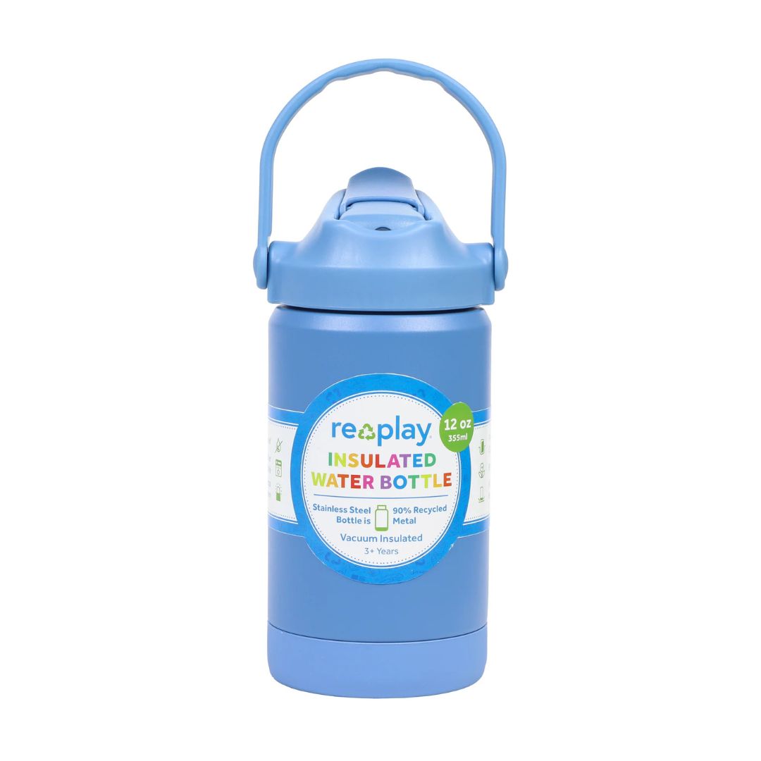 A  Re-Play Insulated Water Bottle - Denim on a white background