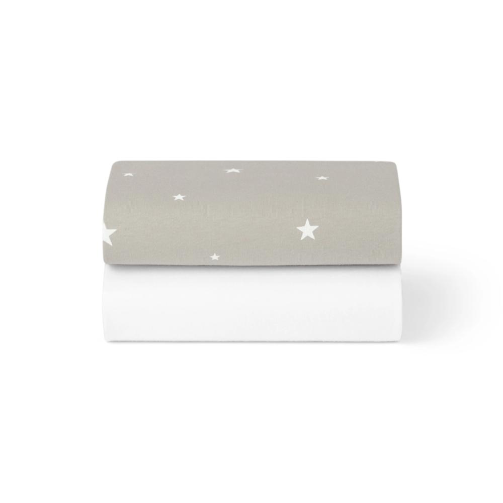 SnuzPod5 Fitted Sheets 2pk - Star White/Grey