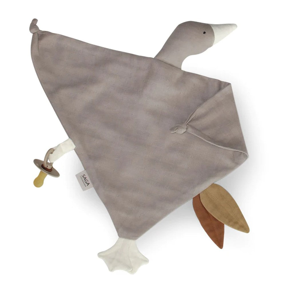 Grey Saga Copenhagen goose comforter against white background.