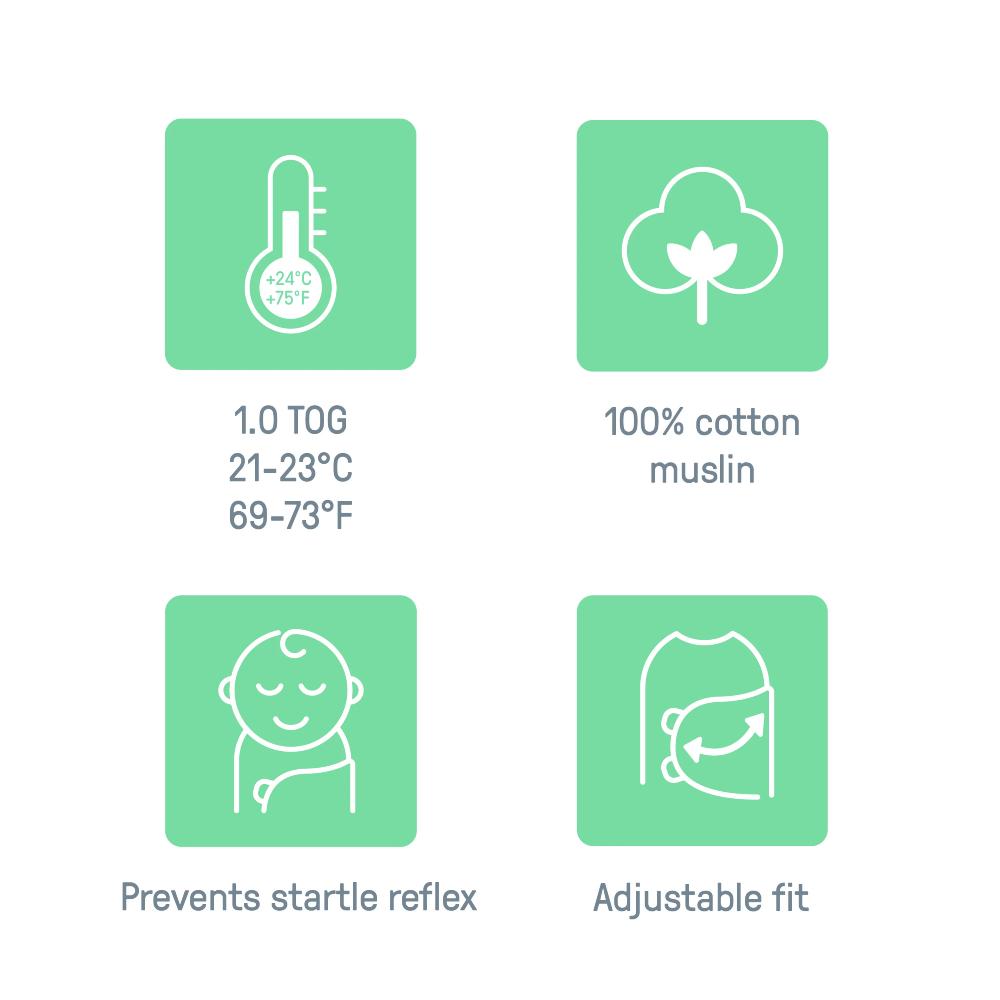 1.5 tog Muslin Swaddle - Stage 1 - Granite