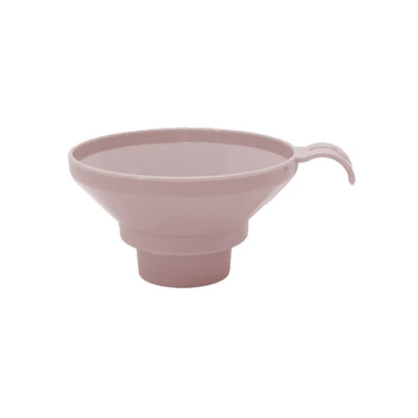 Pink silicone funnel on a white background