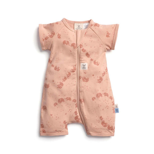 Baby romper with elephant pattern on a white background