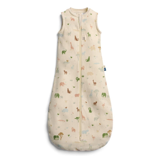 Baby sleeping bag with animal pattern on a white background