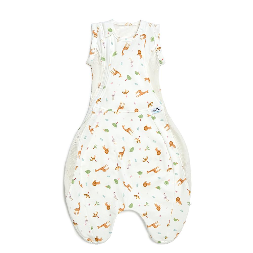 Baby swaddle bag with animal pattern on a white background
