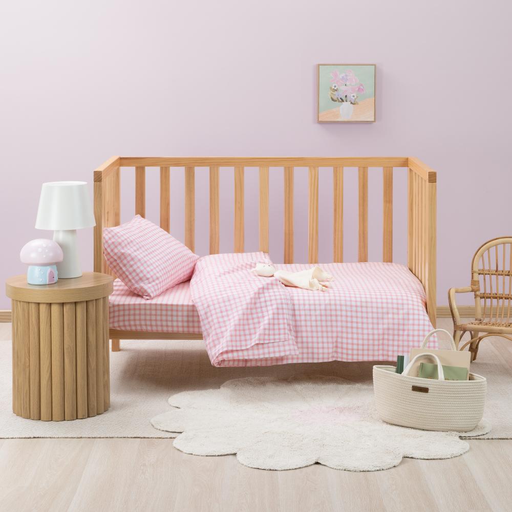 Cotton Cot Flat Sheet - Charlie - Blush