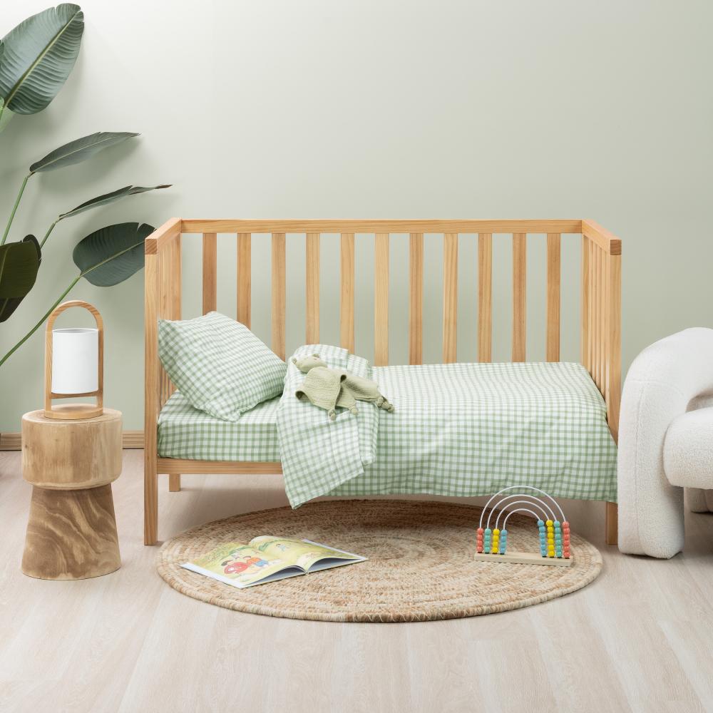 Cotton Cot Flat Sheet - Charlie - Sage
