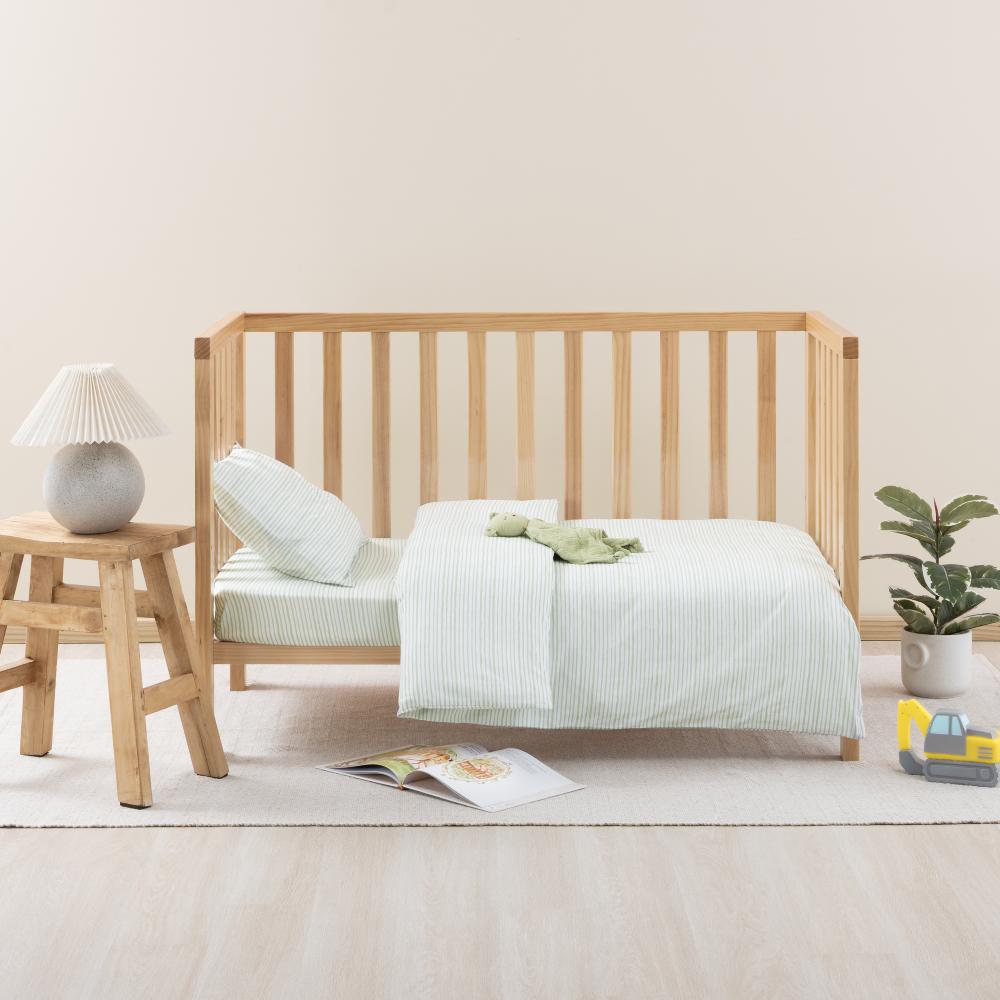Cotton Cot Duvet Cover - Scribble Stripe Green