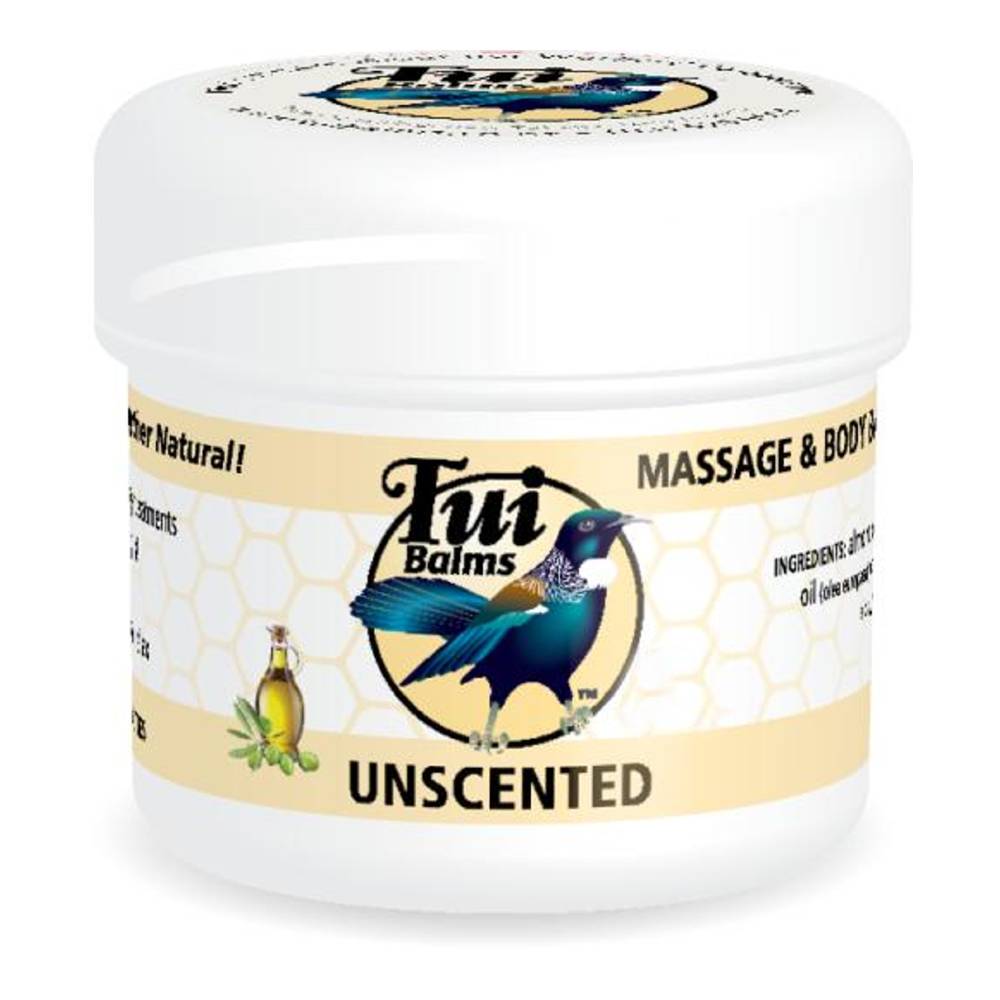 White Tui balm pot against white background.