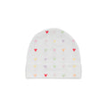Organic Cotton Newborn Beanie - Mini Hearts on a white background.