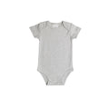 Grey baby short sleeve bodysuit on a white background