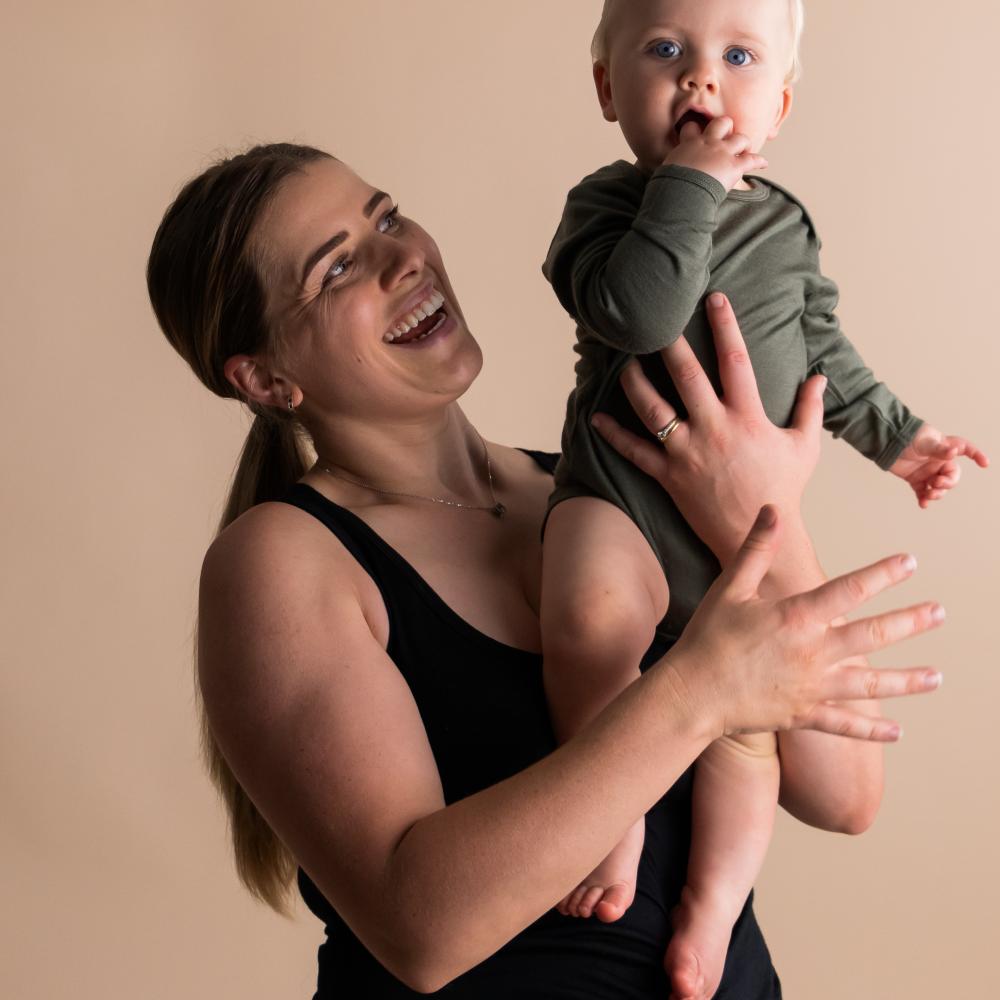 All Seasons Merino Long Sleeve Bodysuit - Milk/Elephant