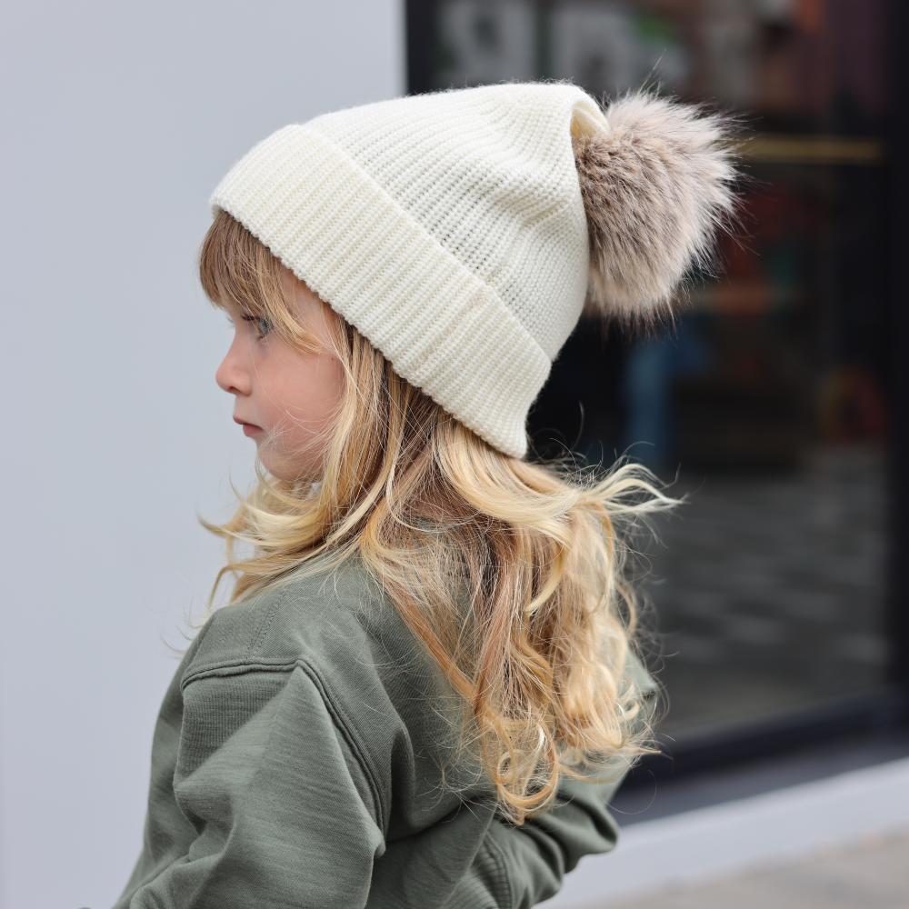 Merino Knit Pompom Beanie - Pink