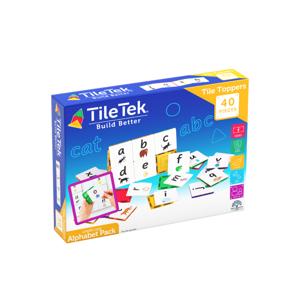 Tile Tek Toppers - Lowercase Alphabet on a white background. 