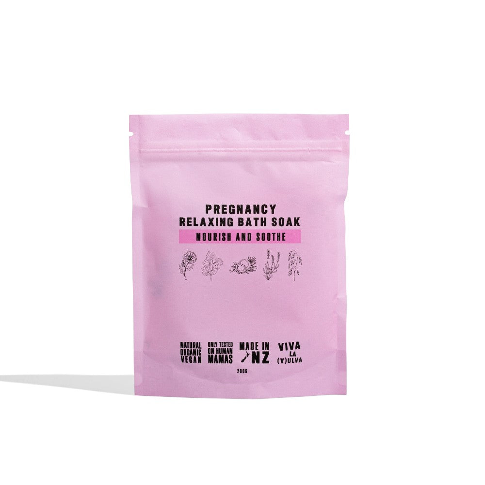 Viva La Vulva bath soak pouch against white background.