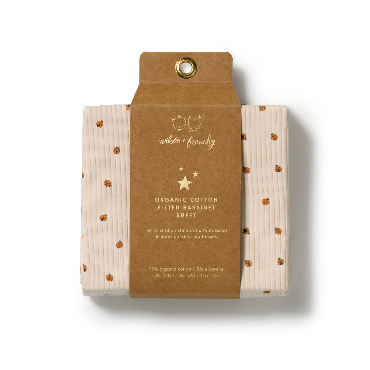 Fitted Sheet - Little Lady Bugs - packaging shot. 