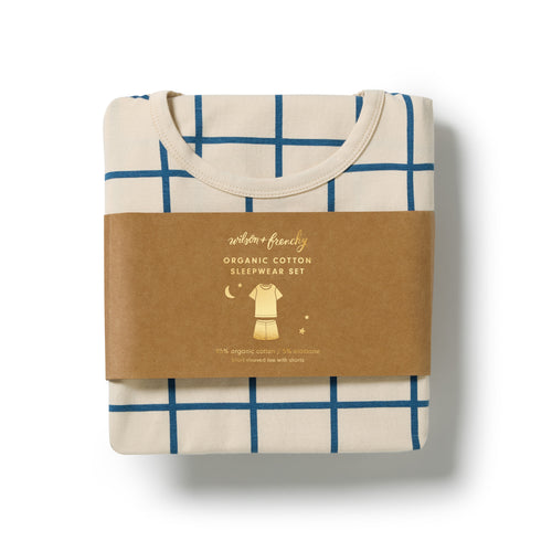 Short Sleeve Pyjamas - Bright Blue Check