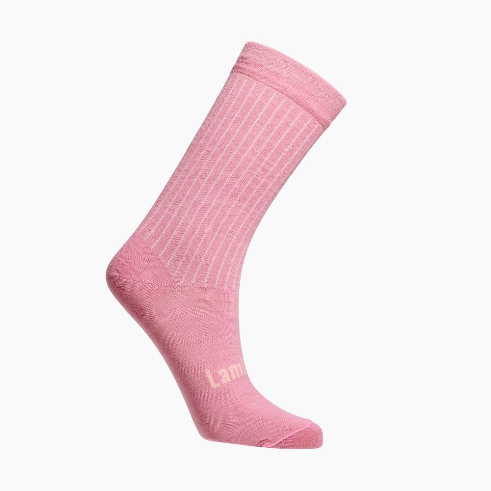 Pink crew socks on a white background