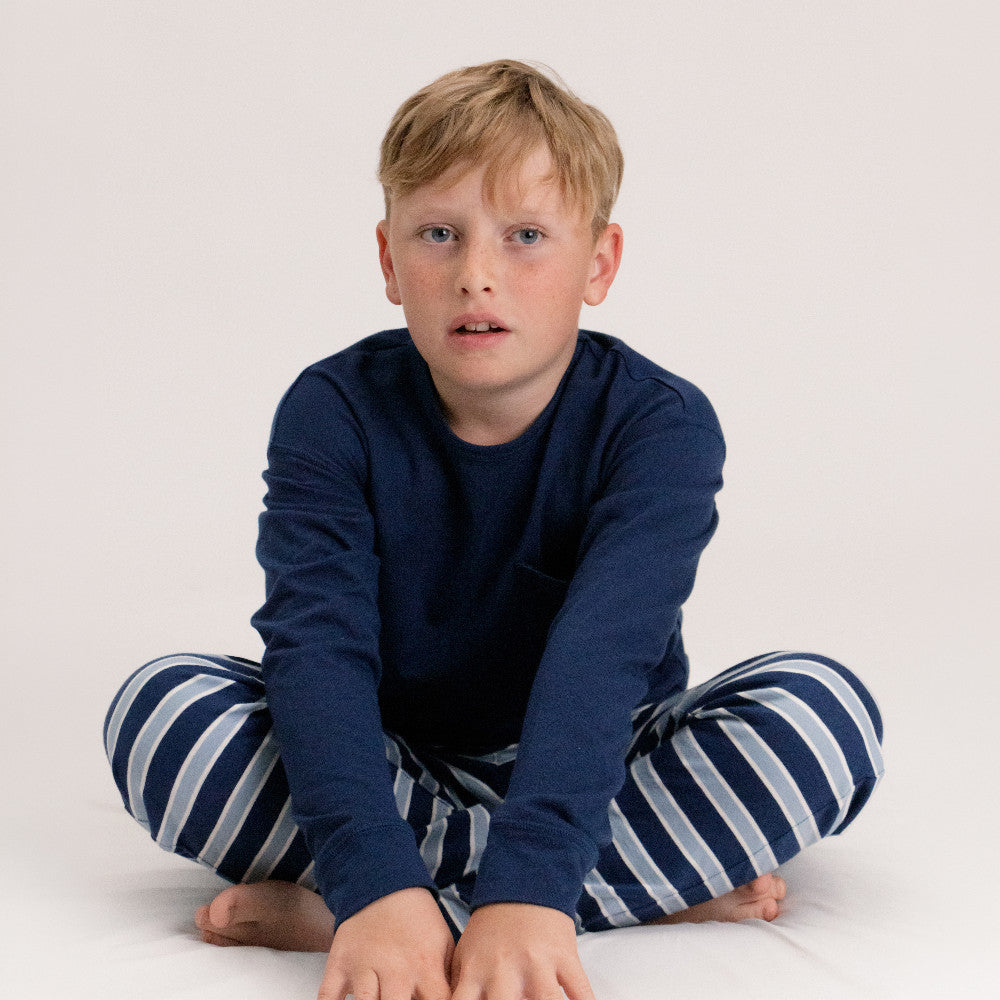 Merino Cotton Relaxed Winter Pyjamas - Midnight/Glacier