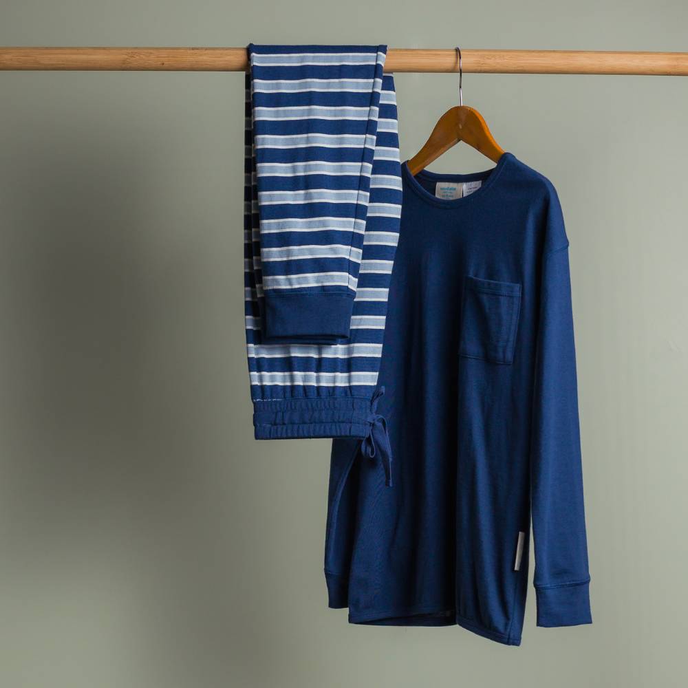 Merino Cotton Relaxed Winter Pyjamas - Midnight/Glacier