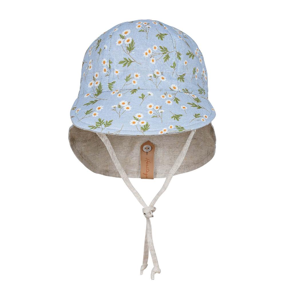Lounger Legionnaire Reversible Flap Sun Hat - Daisy on a white background