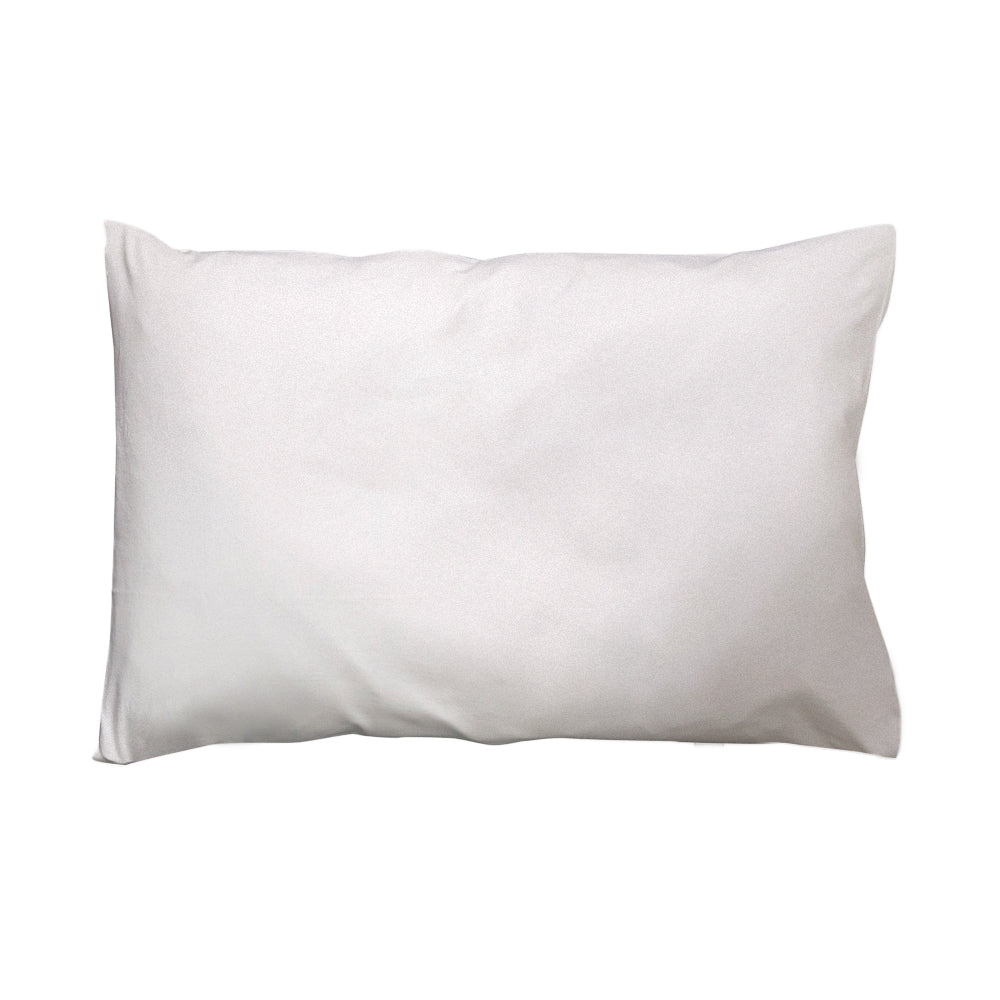 A plain white rectangular pillow with silk pillowcase shown against a white background.