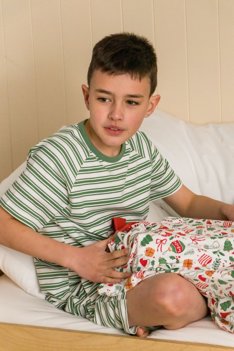 Organic Cotton Loose Fit Summer PJs - Pine Stripe