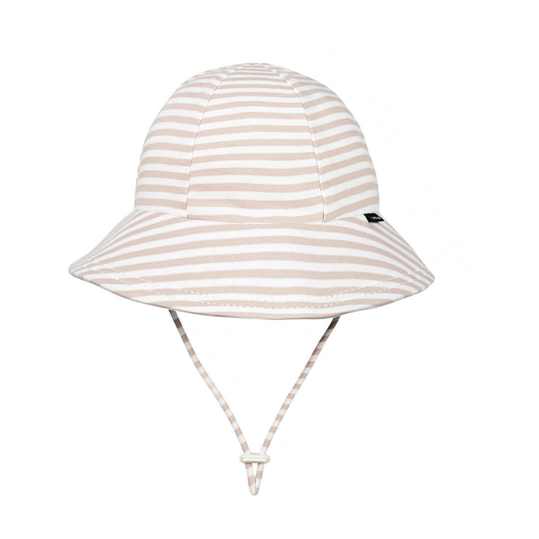 Ponytail Bucket Sun Hat - Natural Stripe on a white background
