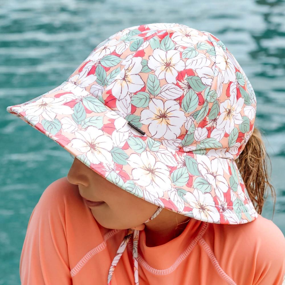Swim Ponytail Bucket Sun Hat - Hibiscus