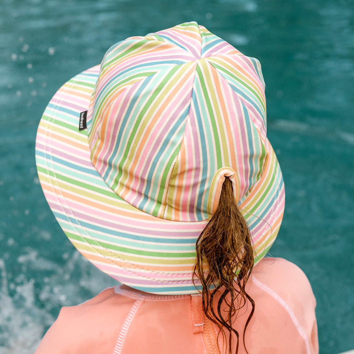 Swim Ponytail Bucket Sun Hat - Rainbow Stripe
